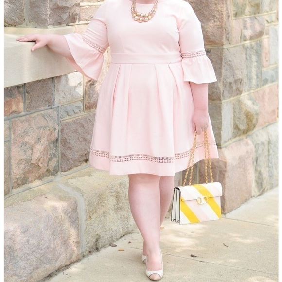 Eliza J 3/4 Bell Sleeve Lace Accent Pastel Pink Peach Dress 16 - Picture 15 of 15